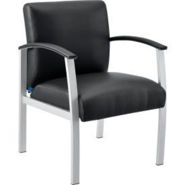 Global Equipment Interion    Synthetic Leather Reception Chair With Arms, Black W/ Silver Frame JKB049501-G